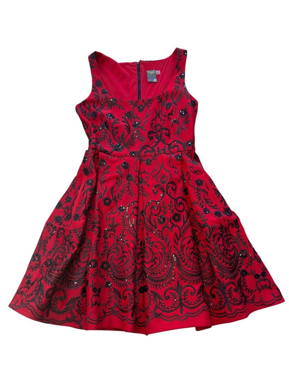 Taylor Red Fit & Flare Dress with Black Sequins